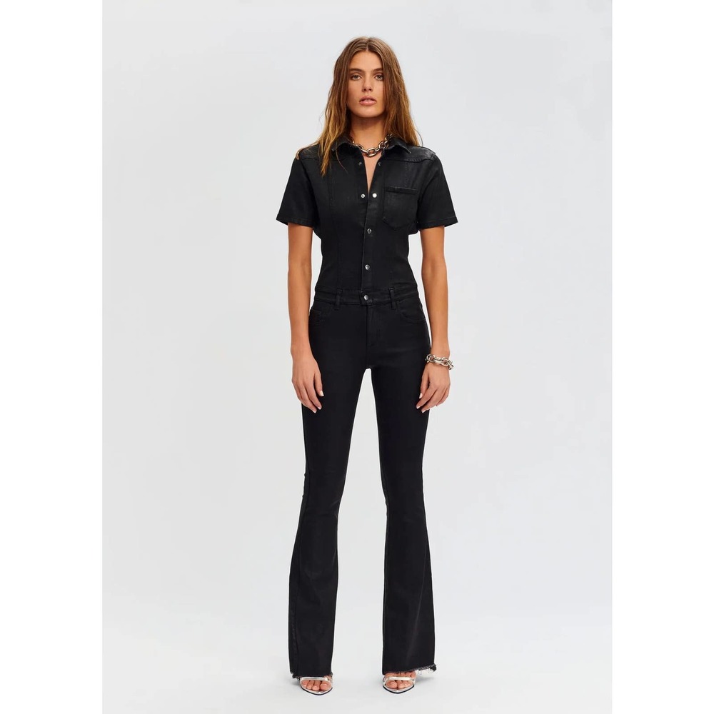 NWT SER.O.YA Lyla Coated Denim Jumpsuit Waxed Black Size S